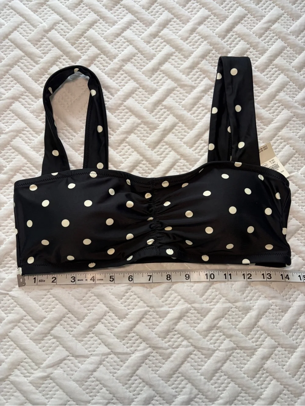 aerie | Black and White Polka Dot Ruched Wide Strap Bandeau Bikini Top NWT
